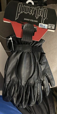 New Power Trip Mens Small Leather Motorcycle Gloves With Gel Palm - Image 1 of 4