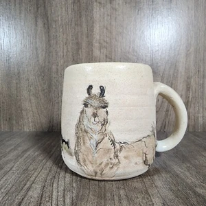 Signed Studio Art Pottery Stoneware Mug Cup ~ Llama Landscape - Matte Finish - Picture 1 of 7