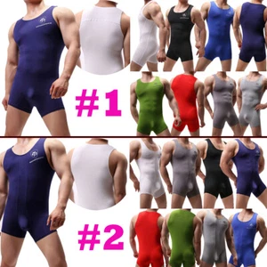 Sexy Fitness Men's Bodysuit Sports Stretchy Leotard Jumpsuit Wrestling Singlet - Picture 1 of 21
