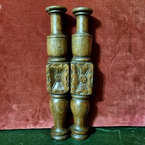 2 Rosette wood spindle Column Baluster 10" Antique french architectural salvage Cover