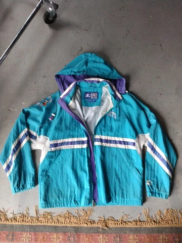 VINTAGE STARTER CHARLOTTE HORNETS WINDBREAKER JACKET XL MENS HOODIE FULL ZIP 90s Cover