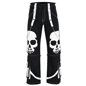 Velonica Enterprises Herren Scare Dark Big White Skull Punk Rock Gothic Hose - Bild 1 von 7