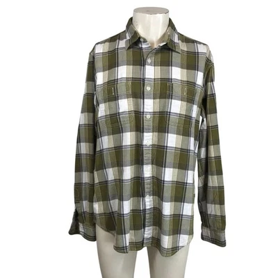 WALLACE BARNES - MEN LARGE -GREEN/GRAY PLAID LONG SLEEVE BUTTON UP FLANNEL SHIRT - Image 1 of 4