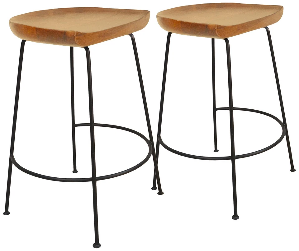 Diya 24 1/2" Natural Wood Black Iron Counter Stool - Image 1 of 1
