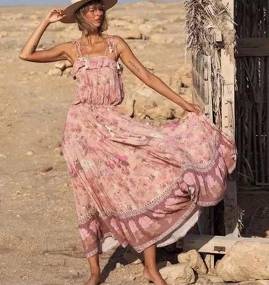 Spell And The Gypsy Size S Wild Bloom Strappy Midi Dress Blush Desert Rose - Image 1 of 4