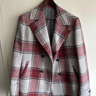 Ultra Rare ISAIA x Bergdorf Goofman Plaid Cashmere Pea Coat /11 - Image 1 of 4
