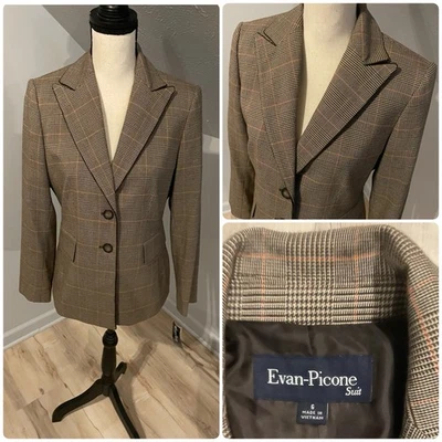 Evan Picone Blazer Suit Jacket  Women’s Size 6 Brown Houndstooth Lined 2 Button - Image 1 of 4