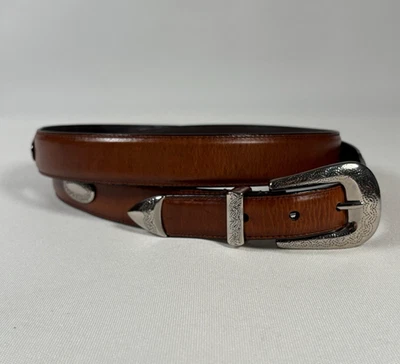 Concho Western Belt Womens 54 Brown Top Grain Leather Silver Stamped Buckle - Image 1 of 4