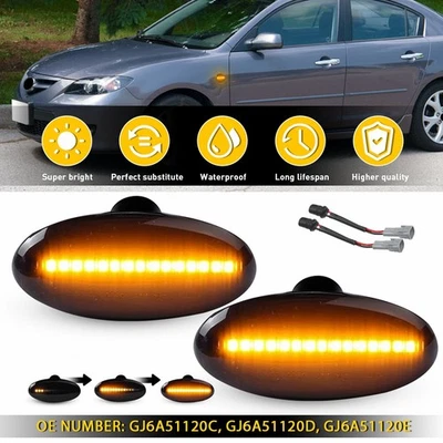 For Mazda 2/3/5 Dynamic Amber Smoked Lens LED Lamp Side Marker Turn Signal Light - Image 1 of 4
