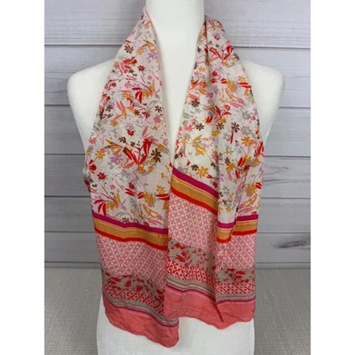 Echo Silk Floral Print Scarf Pink Orange Beige Lightweight Accessory FLAW - Image 1 of 4