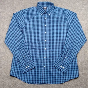 Lands' End Shirt Mens Large Tall Blue Gingham Long Sleeve Button Down Stretch - Picture 1 of 7