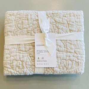 Pottery Barn Belgisches Flachs Leinen Blumennähte gesteppt Schein Standard Natur Neu mit Etikett - Bild 1 von 4