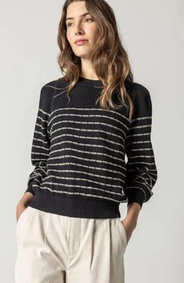 Lilla P NWT Full Sleeve Cotton blend Crew Neck Sweater Size Large Black Taupe - Image 1 of 4