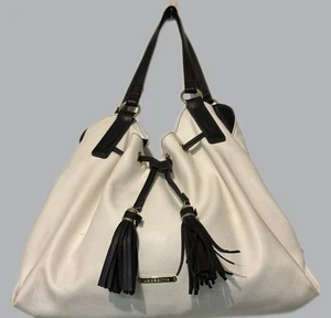 Liz Claiborne White Black Hobo Shoulder Bag with 3 Compartments and Tassels - Picture 1 of 14