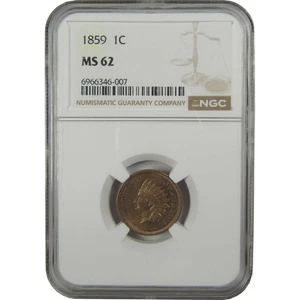 1859 Indian Head Cent MS 62 NGC Penny Uncirculated 1c Coin SKU:CPC0865 - Picture 1 of 4