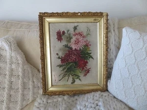 OMG Old Antique Floral OIL PAINTING Pink Cranberry MUMS Chrysanthemums on Canvas - Picture 1 of 11