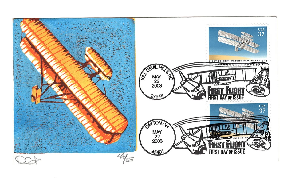 3783 First Flight Wright Bros, David Curtis (biplane) dual cncel FDC - Image 1 of 1