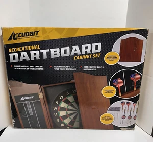 Accudart Classic Dartboard Cabinet Set With Darts New Solid Wood Walnut Brown - Picture 1 of 15