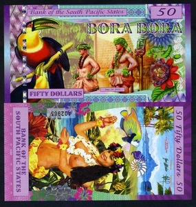 Stati del Pacifico meridionale, $50 Bora Bora 2016, polimero, UNC Toucan, polinesiano F - Foto 1 di 1