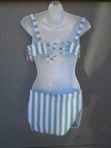 Traje de baño bikini Victoria’s Secret top 38D inferior grande blanco VERDE rayas - Imagen 1 de 11