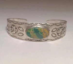 Vintage Old Pawn Handmade Navajo Sterling Silver & Turquoise Cuff Bracelet - Picture 1 of 5