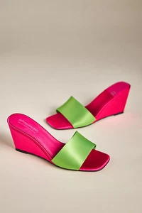 Jeffrey Campbell Wedge Heels Medium Pink Lime Green Satin Size 8 Medium - Picture 1 of 6