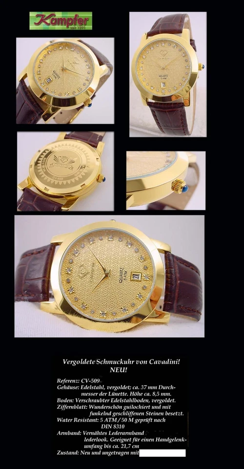 Cavadini Men's Watch Noblesse CV-509 Guilloche with Zirconia Gold-Plated 37mm - Image 1 of 1