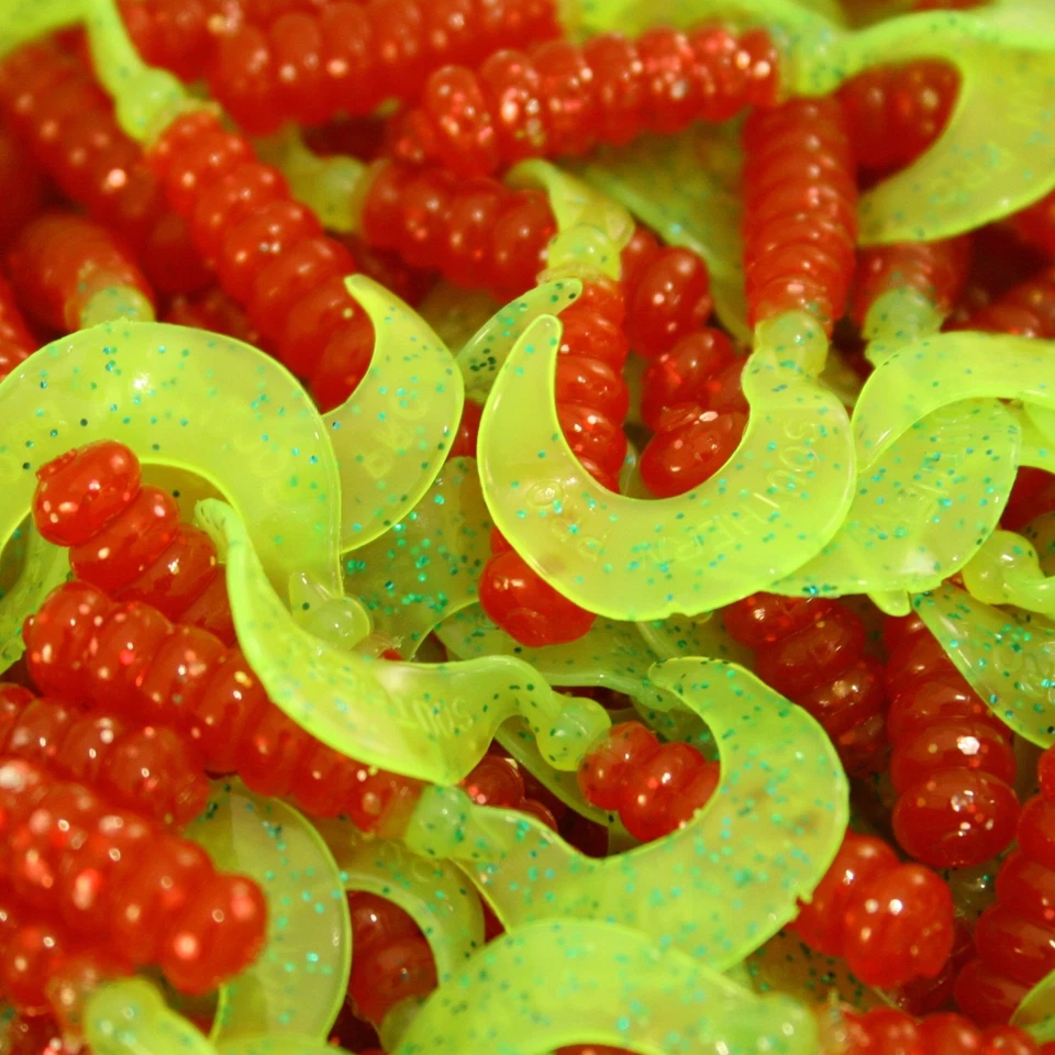 SOUTHERN PRO 2" Red / Chartreuse Hot Grubs Twister Tails Crappie Walleye Bass Fishing Lures