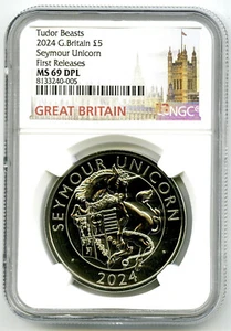 2024 GREAT BRITAIN 5PD NGC MS69 DPL TUDOR BEASTS SEYMOUR UNICORN FIRST RELEASES - Picture 1 of 2