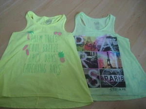 Girls 12 M Neon Yellow JUSTICE TUNIC TANK TOP Racer  TROPICAL +BONUS FREE TANK - Picture 1 of 14