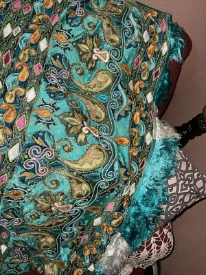 Teal/green Beaded Fabric - Image 1 of 4