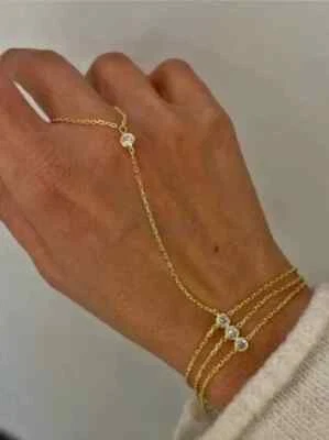 2CT Round Cut Lab Created Diamond Hand Chain Bracelet In 14K Yellow Gold Finish - Image 1 of 3