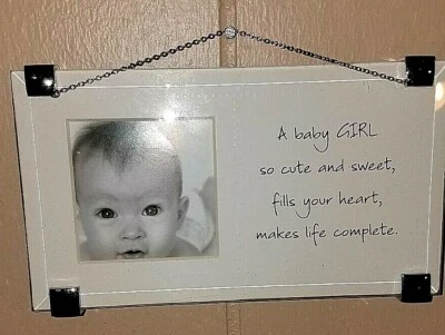 Glass Picture Frame Keepsakes Newborn Baby Girl Announcements w/ Quote New  - Изображение 1 из 4