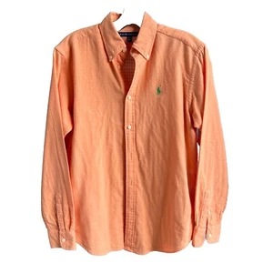 ralph lauren orange button down shirt Medium men's interior checked - Picture 1 of 13