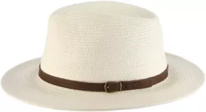 Scala Men's Paper Braid Safari Fedora Hat with Faux Leather Band Ivory S - Picture 1 of 2