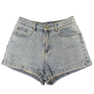 Pantalones Cortos de Jean Pac Sun Talla 27 Tiro Alto Mamá Cortos Lavado Ligero 100% Algodón Puños Foto 1 de 4