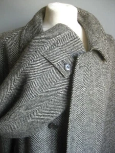 Vintage long trench COAT 46 48 DUNN & CO pure new wool black white herringbone - Imagen 1 de 22