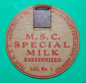 M.S.C. Special Herd Pasteurized Milk Bottle Cap 1-5/8" License No.7