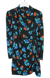MAJE Ripita Imprime Dress Women's LARGE Floral Print Ruched Wrap Long Sleeve - Picture 1 of 12