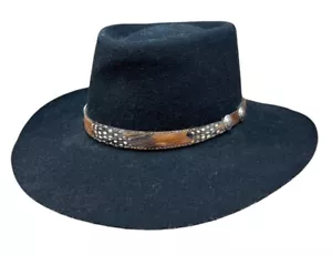 Vintage Black Western Wool Hat with Featger Band The Tequila Tree San Antonio Tx - Picture 1 of 12