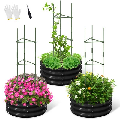 SUNYRISY 3pc Outdoor Galvanized Raised Garden Bed Kit w/Tomato Cages Planter Box - Image 1 of 4