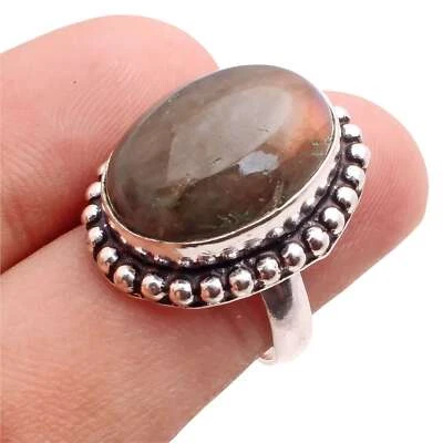 Pietra Labradorite Placcato Argento Handmade Anello Gioielli Misura US 6.25 - Immagine 1 di 3