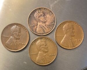 1940, 1941, 1944 & 1946 Penny No Mint Marks Lincoln Penny Rare 1 cent Wheat