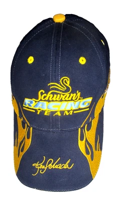 NEW~NASCAR Schwan's Racing Team Hat Cap #49 Ken Schrader~OS Blue/Gold Flames - Image 1 of 4