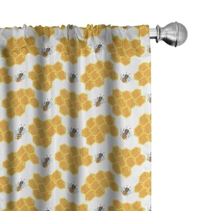 Cartoon Window Curtains, Bumble Bee Along Honey Comb Pattern Hexagonal Themed... - Picture 1 of 6