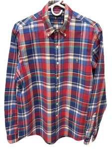 Ralph Lauren Long Sleeve Shirt 100% Cotton Red Blue Multi Colored Plaid Large - Picture 1 of 20