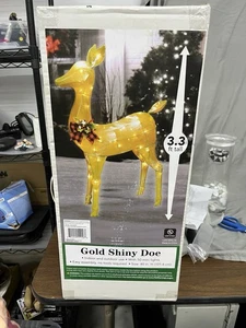 Good Tidings Shiny Gold Doe Deer Christmas Decoration Figurine, 40" - Picture 1 of 3