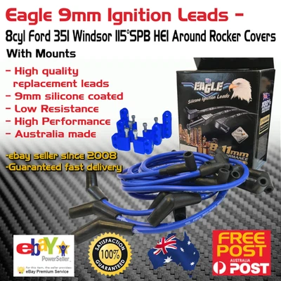 Eagle 9mm Ignition Leads V8 Ford 351 Windsor 115°SPB HEI Around Covers + Mounts - Image 1 of 4