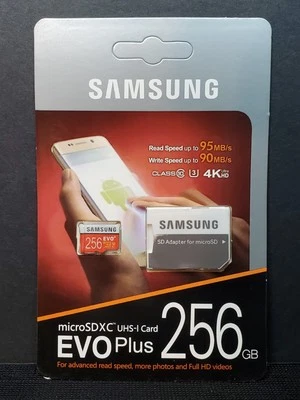 Samsung EVO Plus 256GB Micro SD SDXC C10 Flash Memory Card With Adapter 2014 - Image 1 of 3