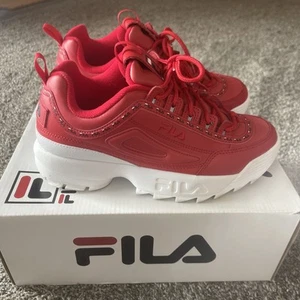FILA Disruptor II Premium Women’s Sneakers Size 8.5 W /Box. ~ Red & White ~ - Picture 1 of 10